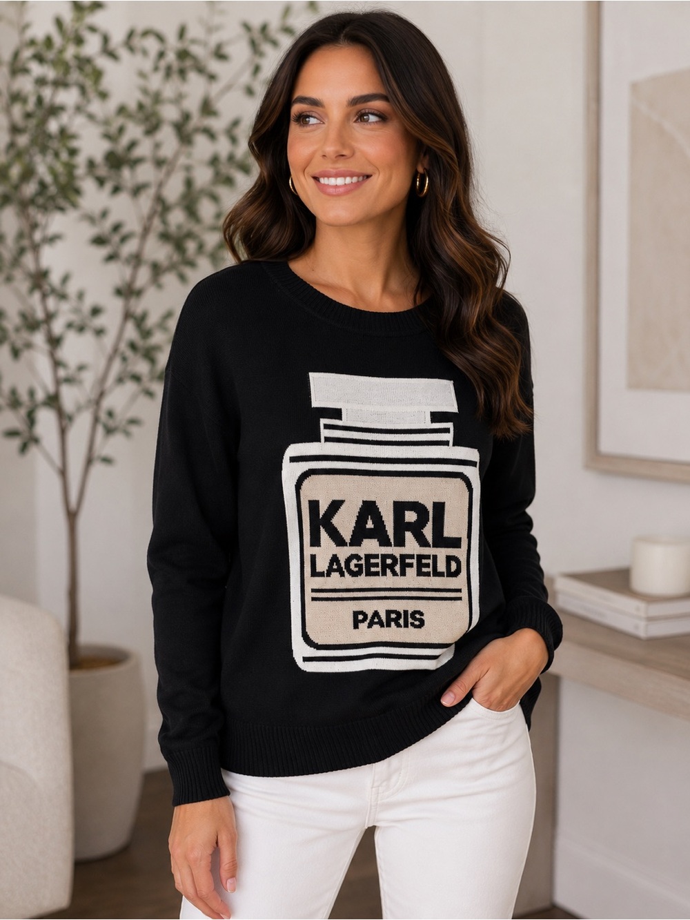 Karl Lagerfeld Black Crewneck Knit Sweater